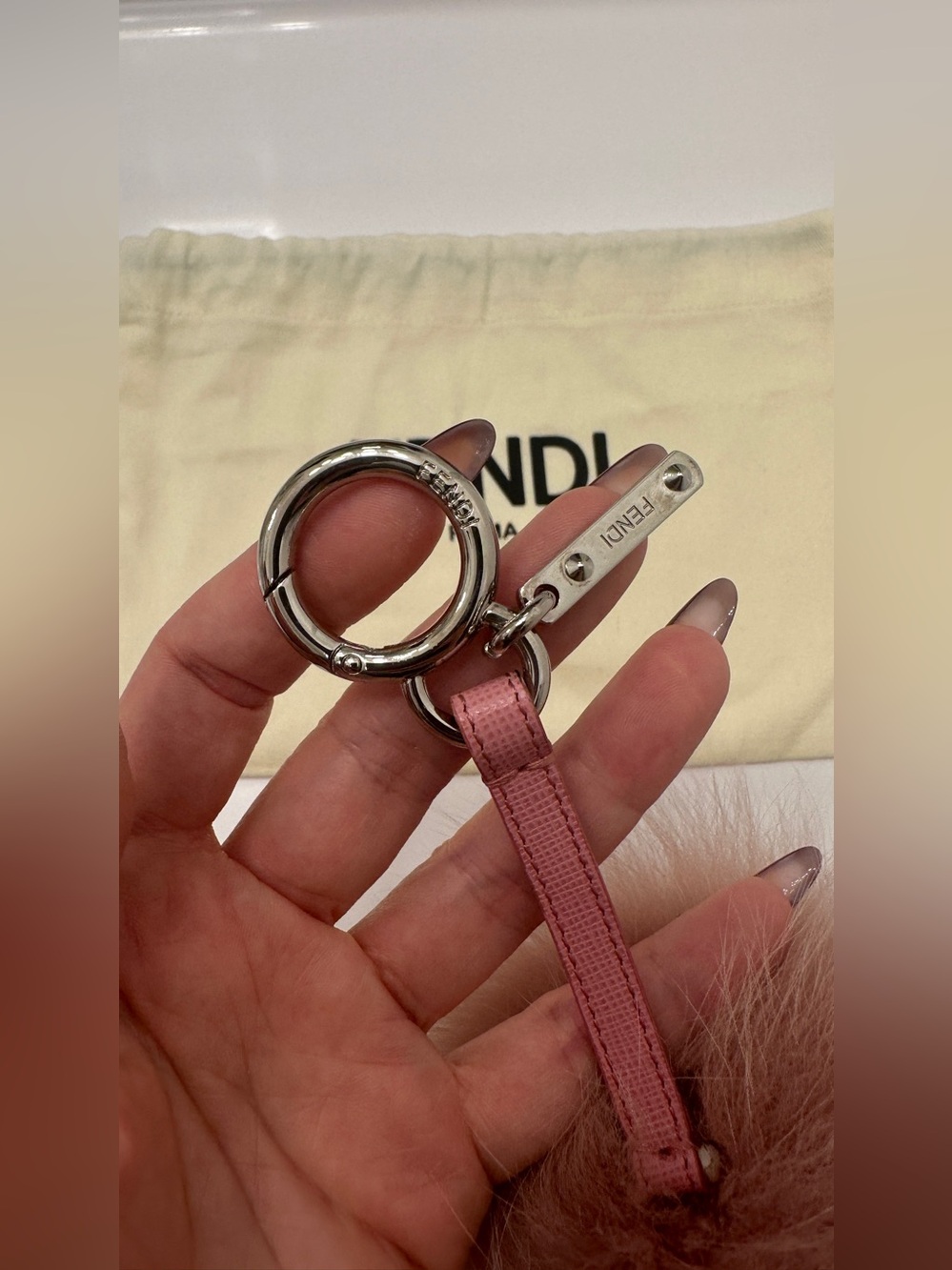 Fendi Pom Pom Keychain in Dusty Pink - Picture 6 of 7